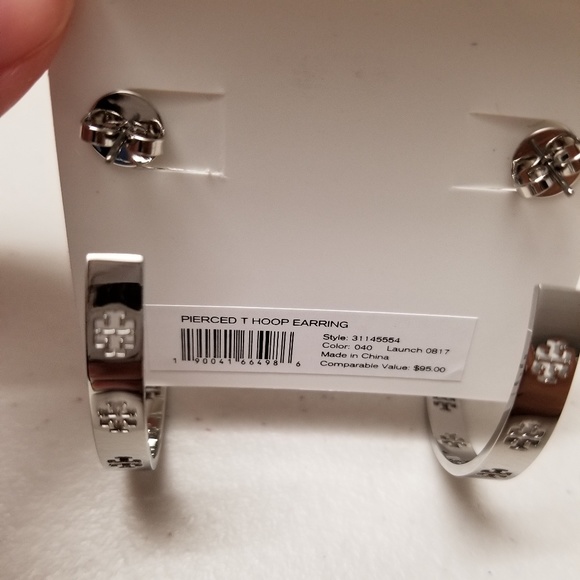 Tory Burch Silver Pierced T Hoop Earrings - Picture 5 of 6